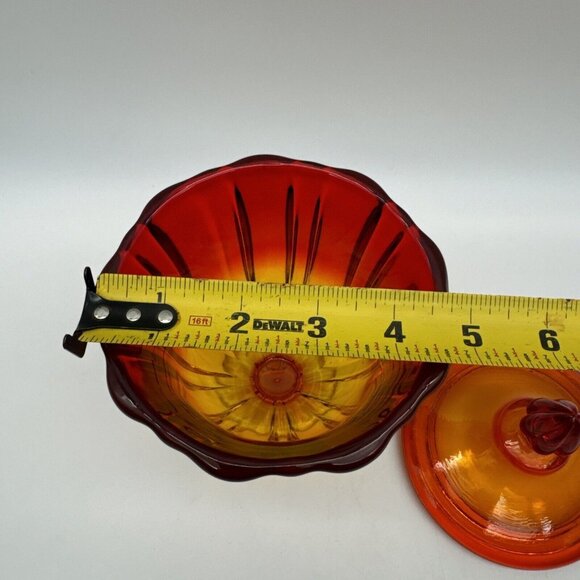 Vintage LE Smith Simplicity  Amberina  Apothecary Jar Candy Dish & Lid MCM Glow - Picture 3 of 11
